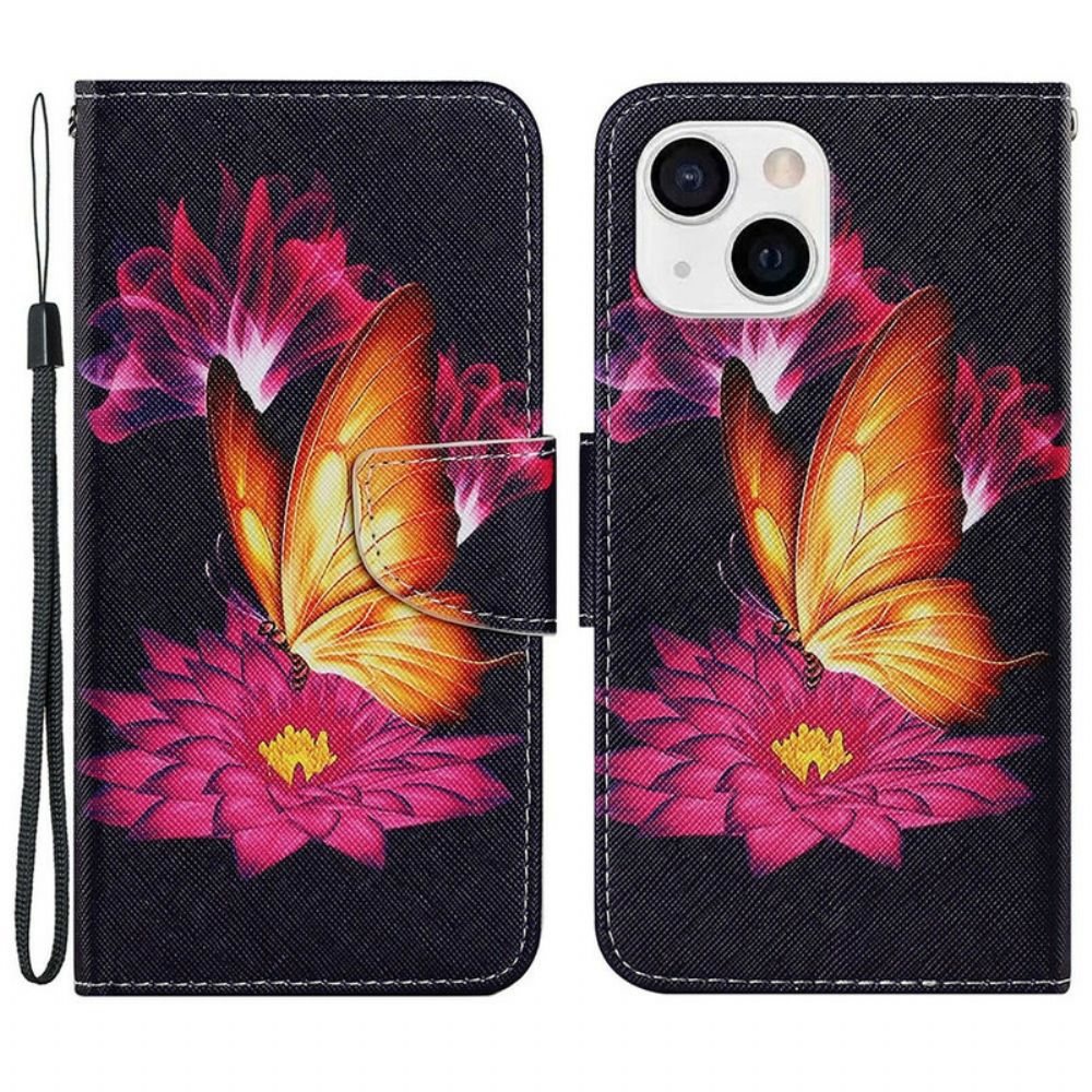 Folio-hoesje voor iPhone 13 Vlinder En Lotus