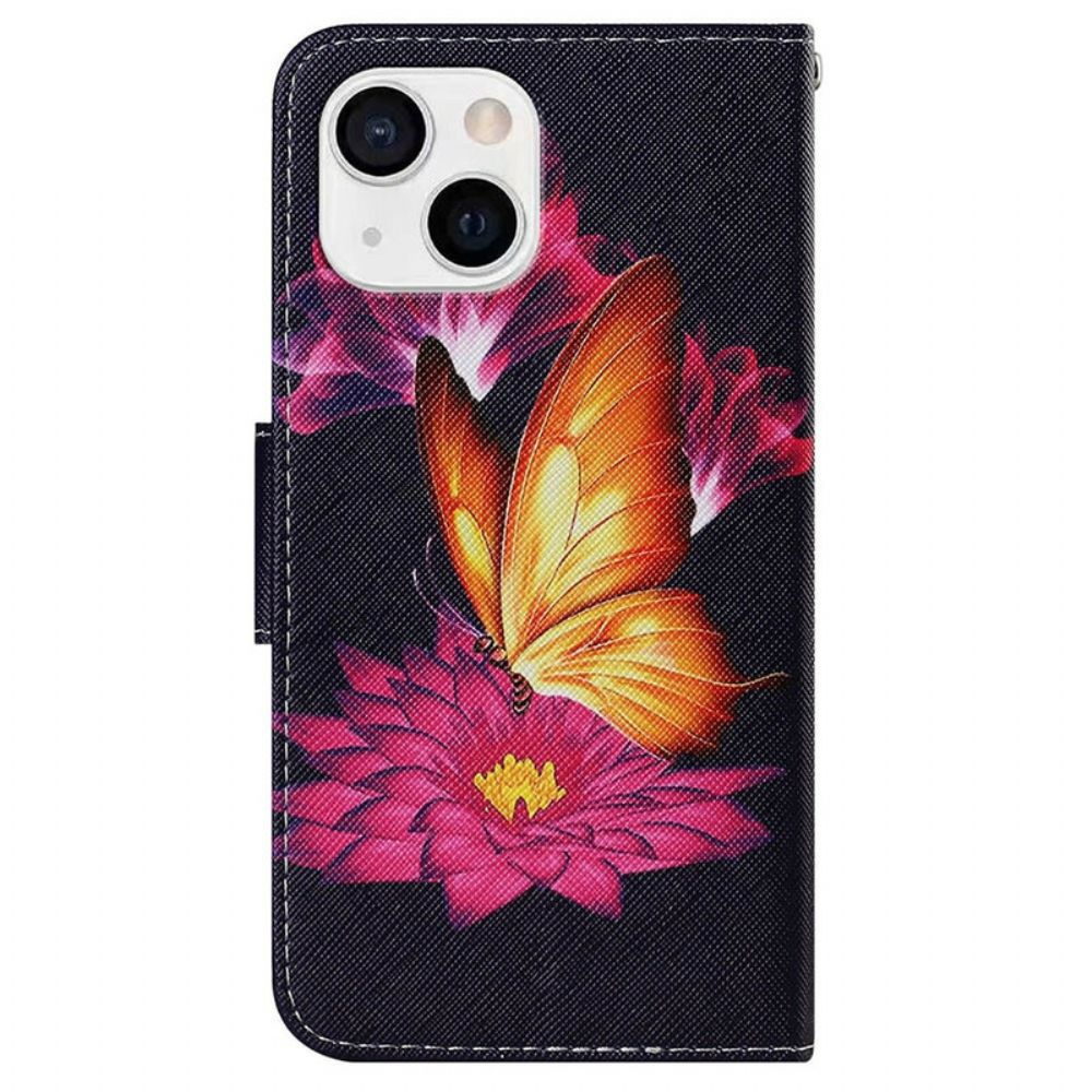 Folio-hoesje voor iPhone 13 Vlinder En Lotus