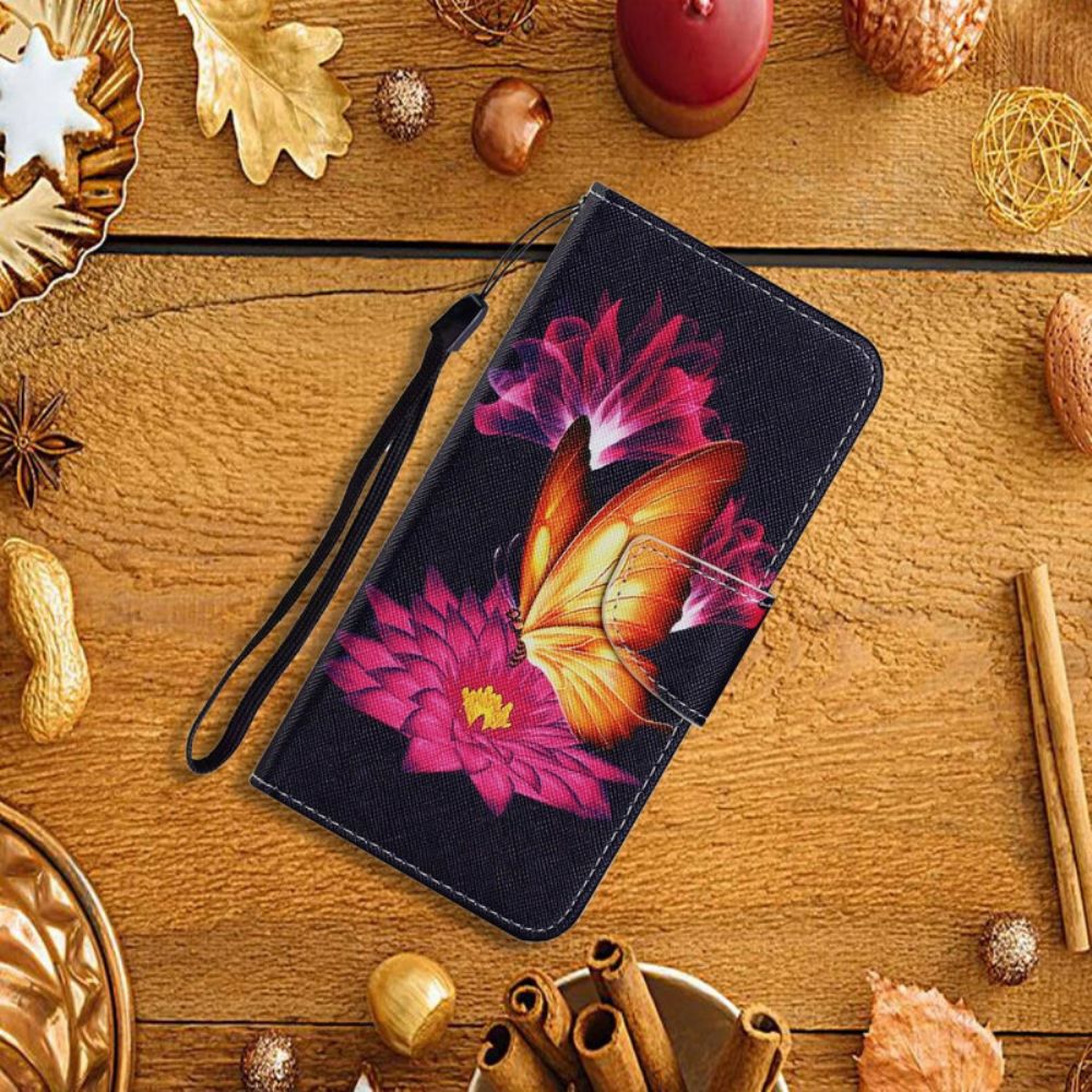 Folio-hoesje voor iPhone 13 Vlinder En Lotus