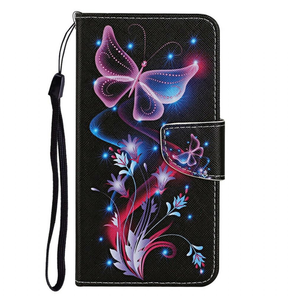 Folio-hoesje voor iPhone 13 Vlinders En Lanyard