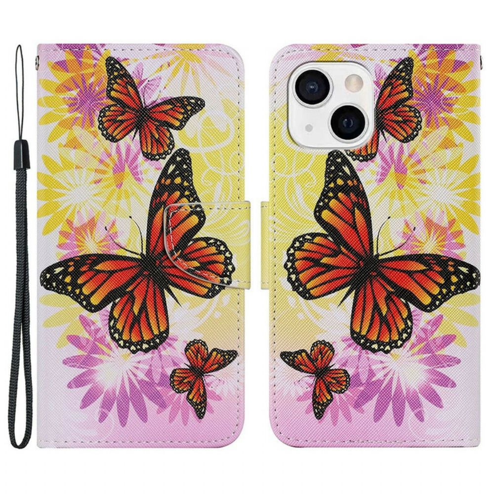 Folio-hoesje voor iPhone 13 Vlinders En Zomerbloemen