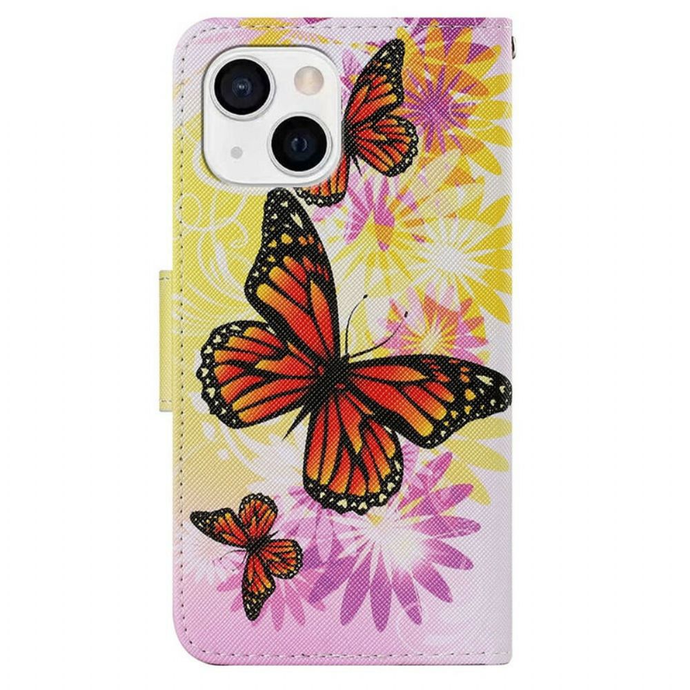 Folio-hoesje voor iPhone 13 Vlinders En Zomerbloemen