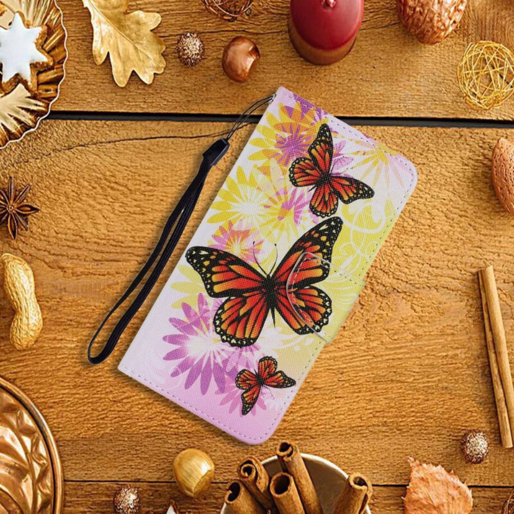 Folio-hoesje voor iPhone 13 Vlinders En Zomerbloemen