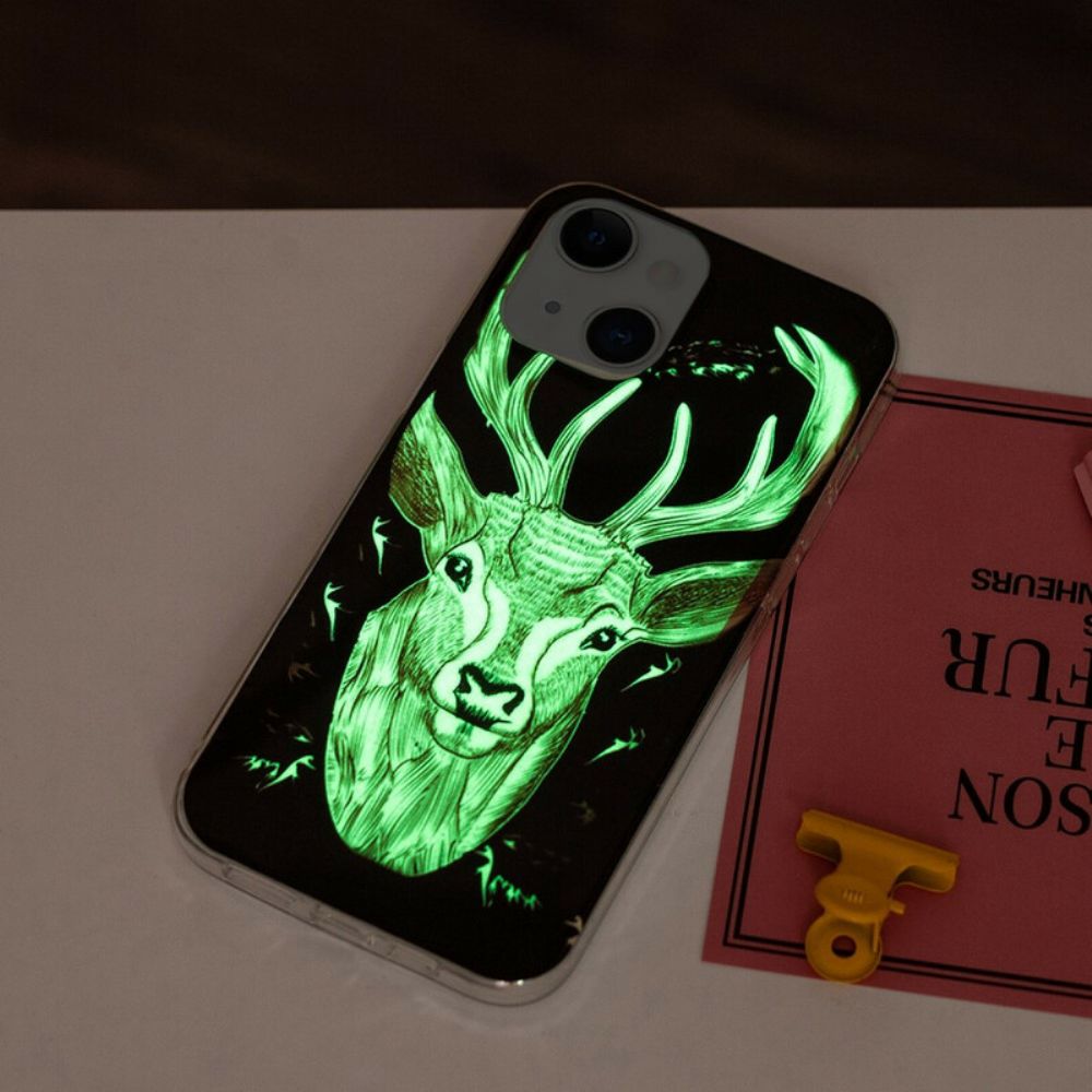 Hoesje voor iPhone 13 Fluorescerend Majestueus Hert