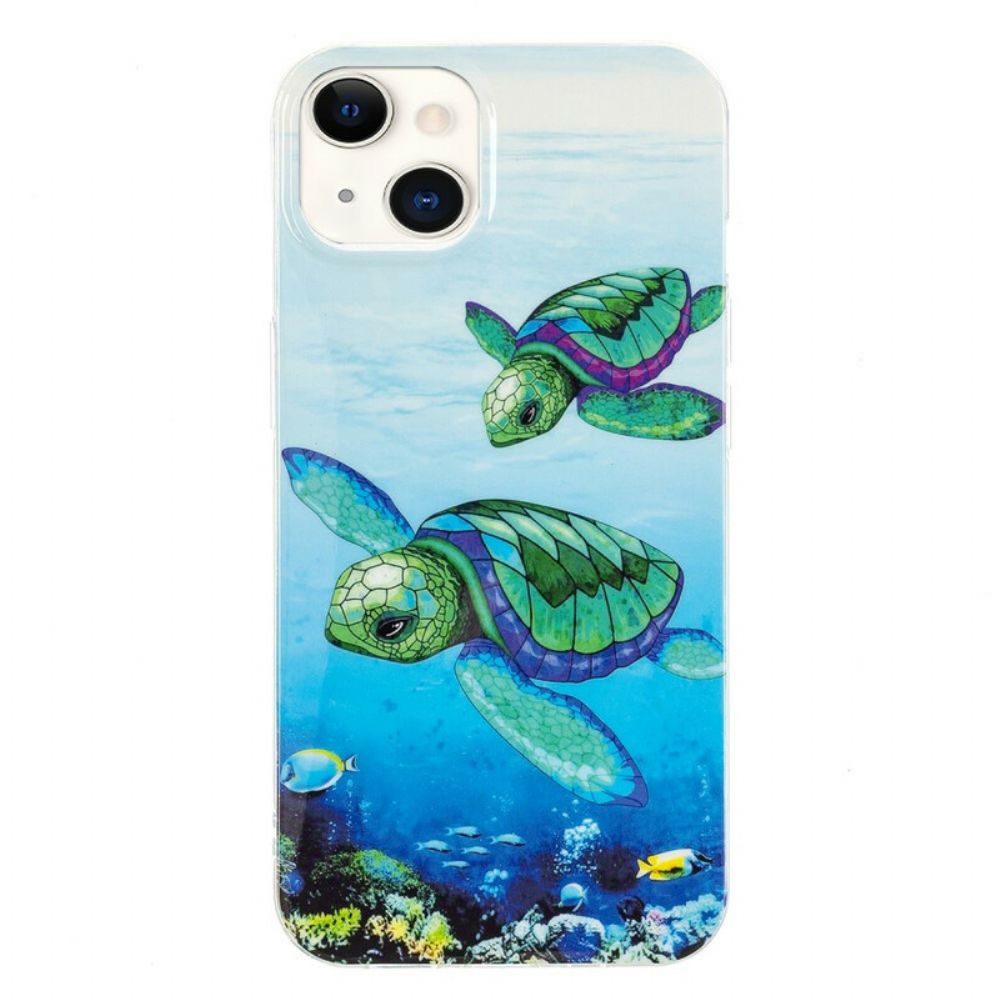 Hoesje voor iPhone 13 Fluorescerende Schildpadden