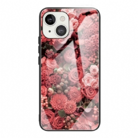 Hoesje voor iPhone 13 Gehard Glas Roze Bloemen