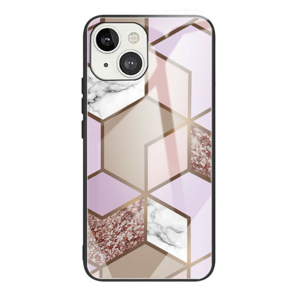 Hoesje voor iPhone 13 Geometrie Marmer Gehard Glas