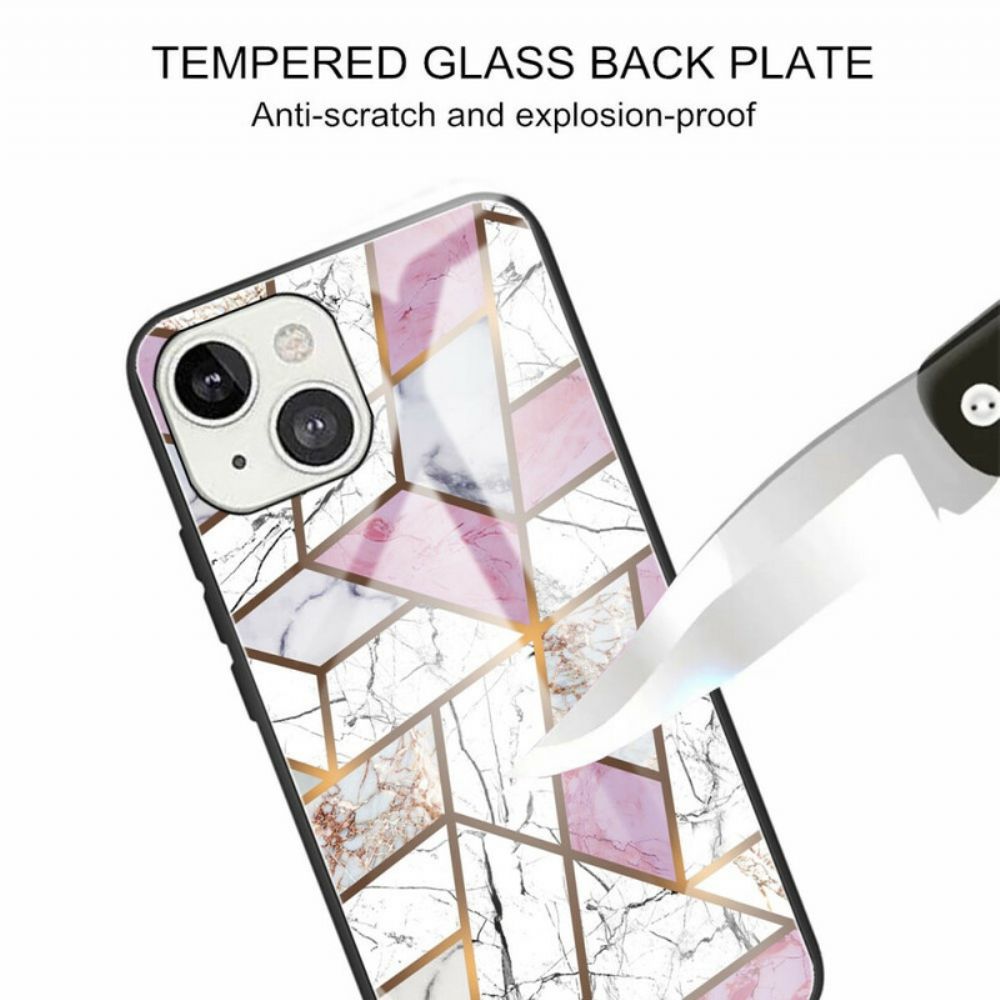 Hoesje voor iPhone 13 Geometrie Marmer Gehard Glas