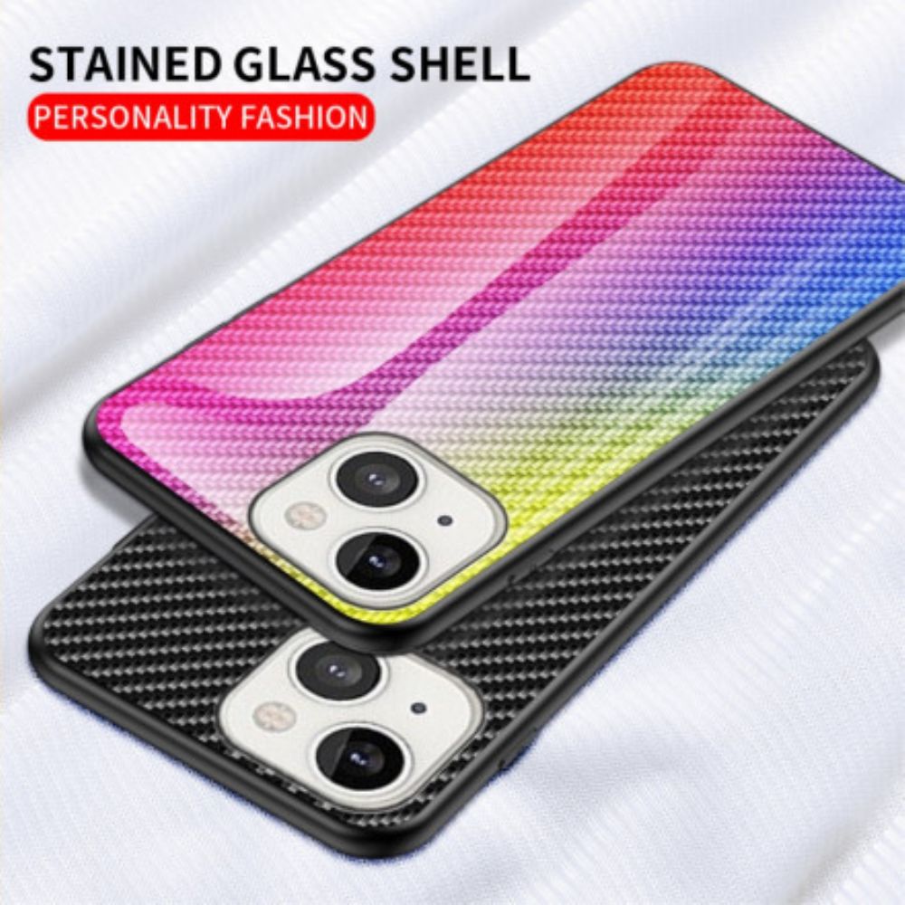 Hoesje voor iPhone 13 Koolstofvezel Gehard Glas