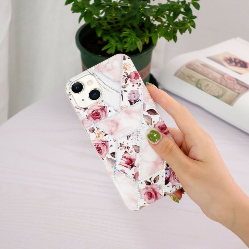 Hoesje voor iPhone 13 Marmerbloemen