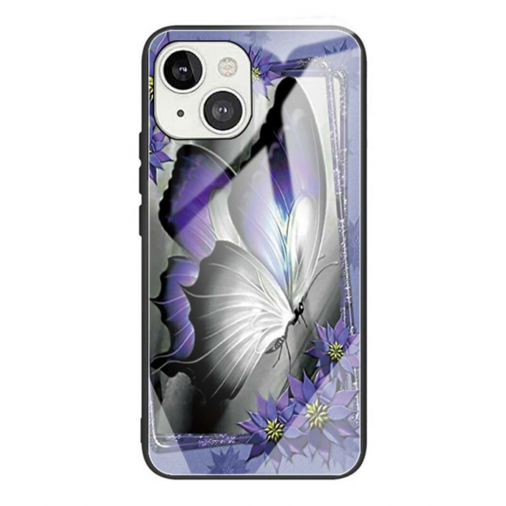 Hoesje voor iPhone 13 Paarse Vlinder Gehard Glas