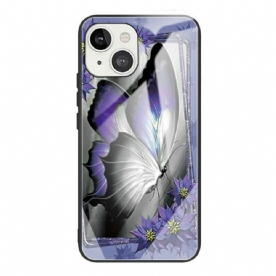 Hoesje voor iPhone 13 Paarse Vlinder Gehard Glas