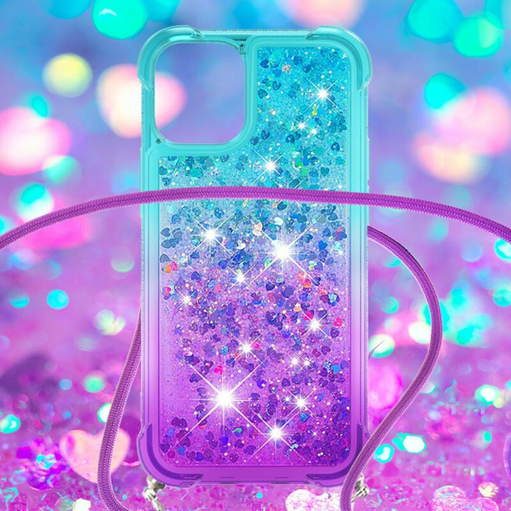 Hoesje voor iPhone 13 Siliconen Glitter En Koord