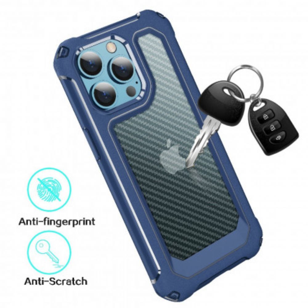 Hoesje voor iPhone 13 Transparante Koolstofvezeltextuur