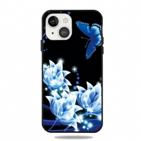 Hoesje voor iPhone 13 Vlinder En Blauwe Bloemen