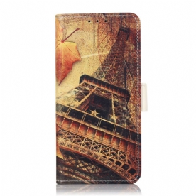 Leren Hoesje voor iPhone 13 Eiffeltoren In De Herfst