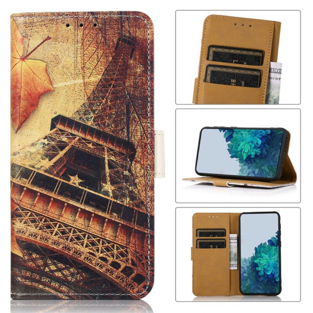 Leren Hoesje voor iPhone 13 Eiffeltoren In De Herfst