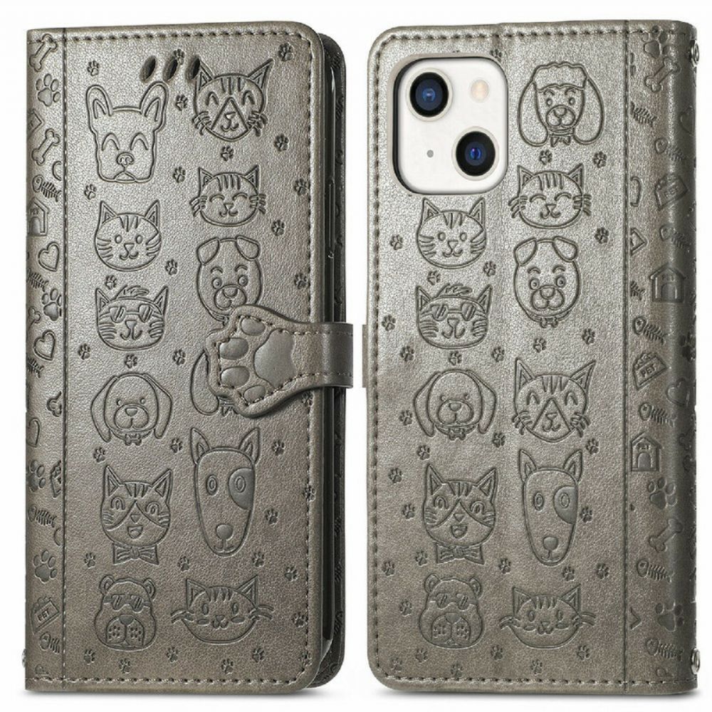 Leren Hoesje voor iPhone 13 Geanimeerde Dieren