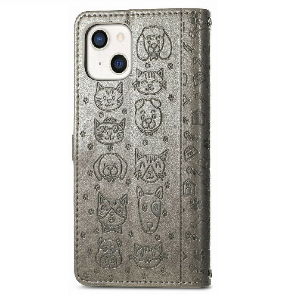 Leren Hoesje voor iPhone 13 Geanimeerde Dieren