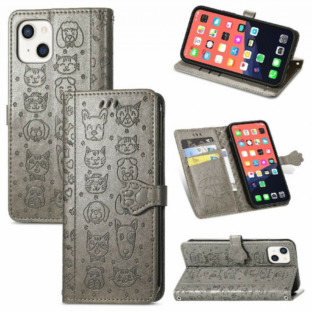 Leren Hoesje voor iPhone 13 Geanimeerde Dieren