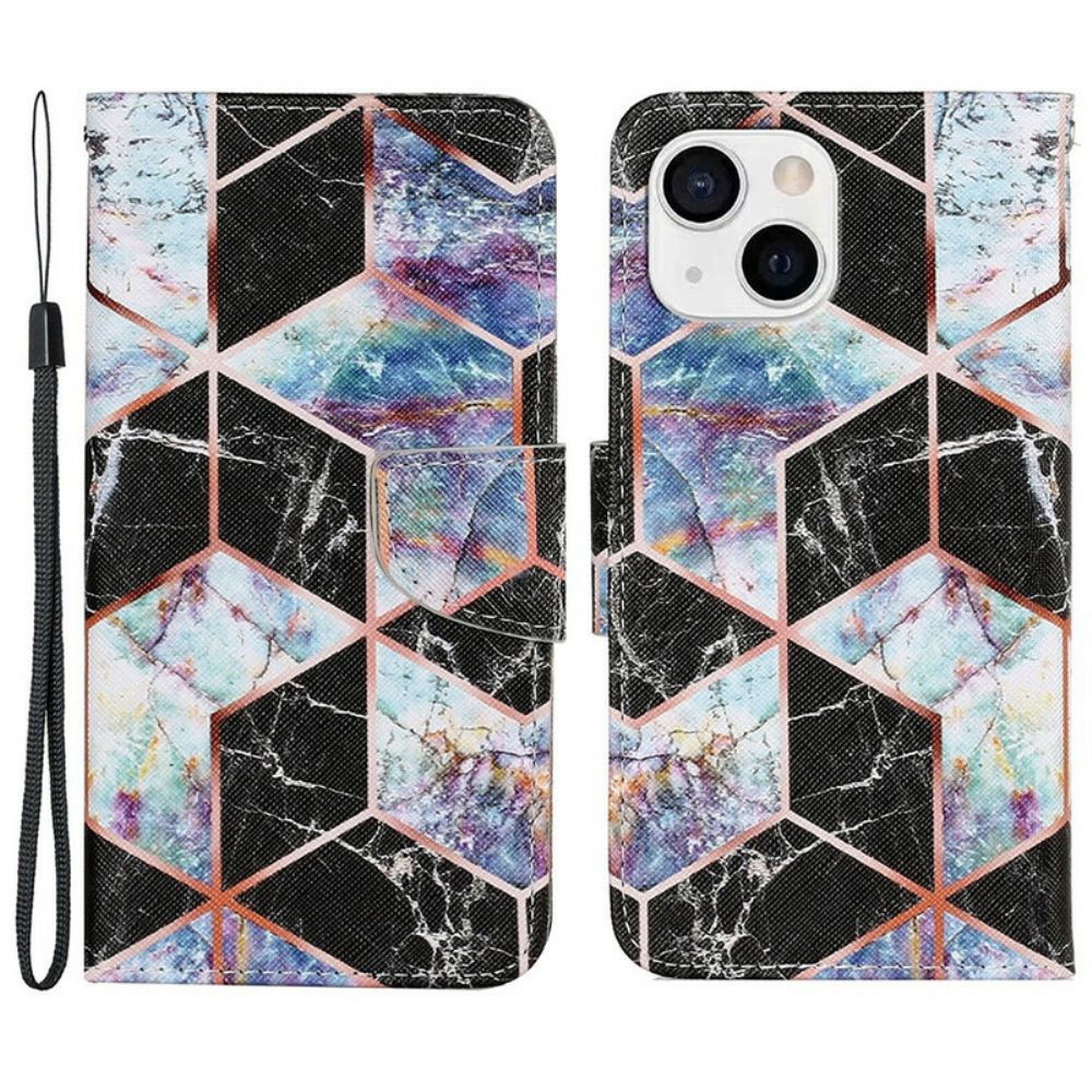 Leren Hoesje voor iPhone 13 Geometrische Marmerstijl