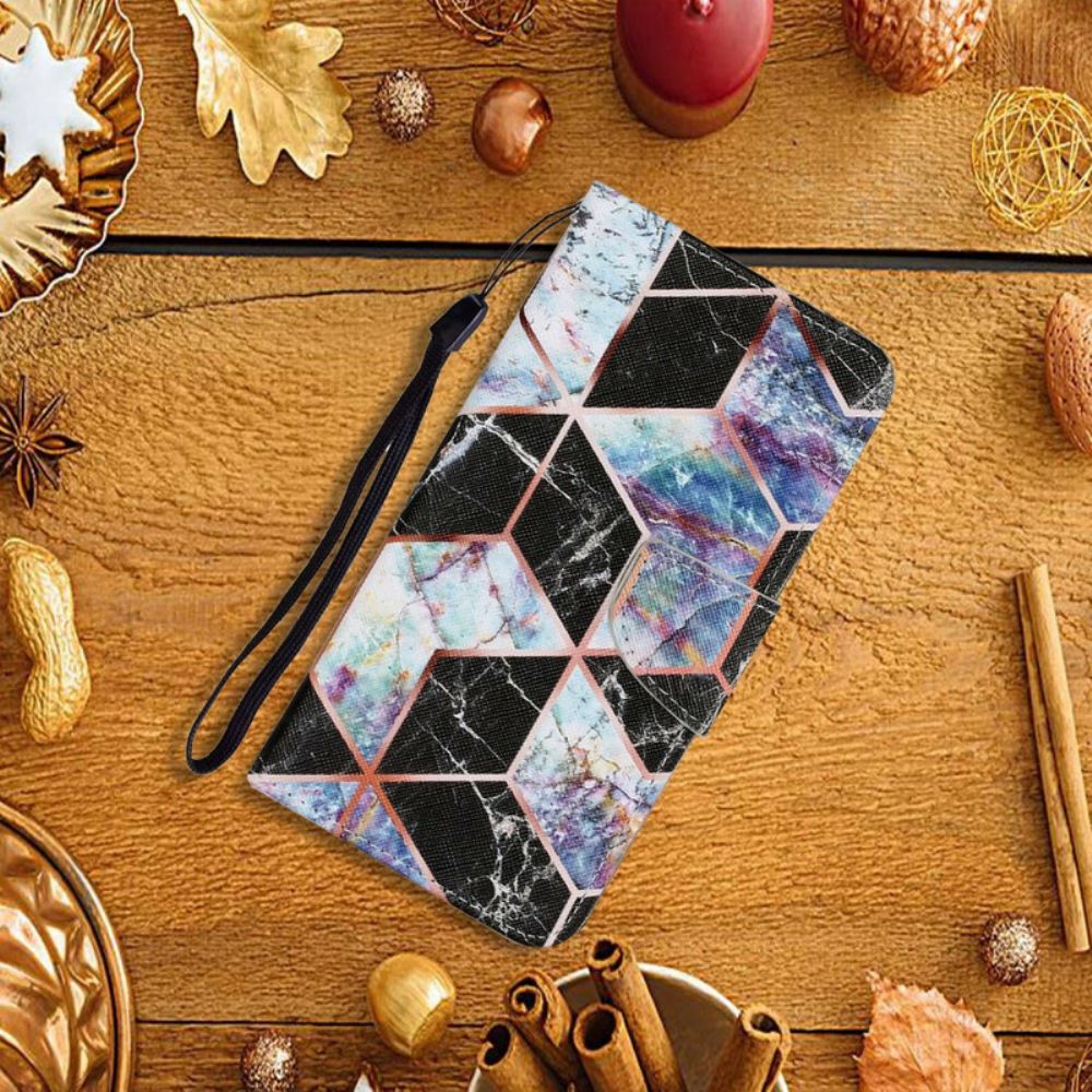 Leren Hoesje voor iPhone 13 Geometrische Marmerstijl