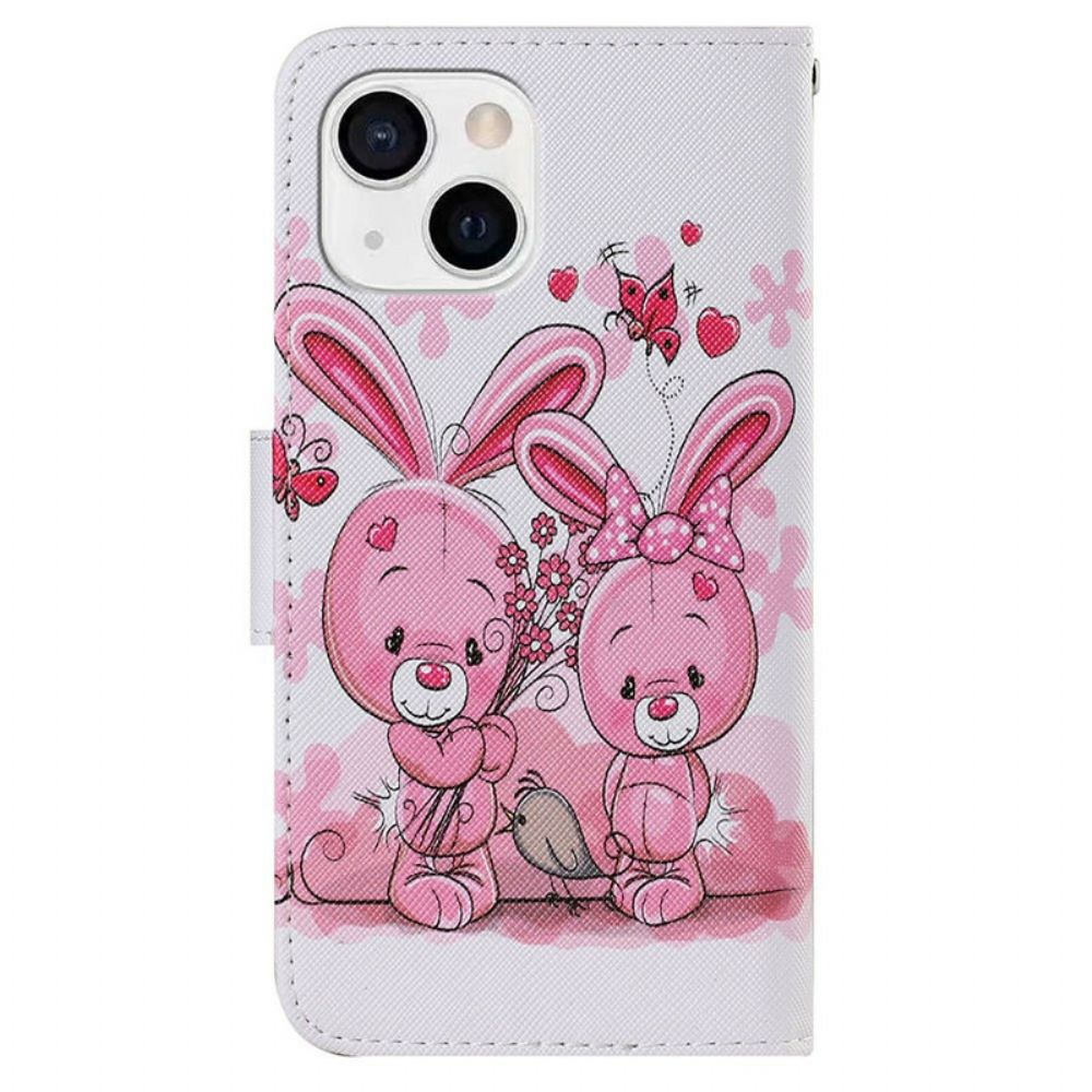 Leren Hoesje voor iPhone 13 Konijnen