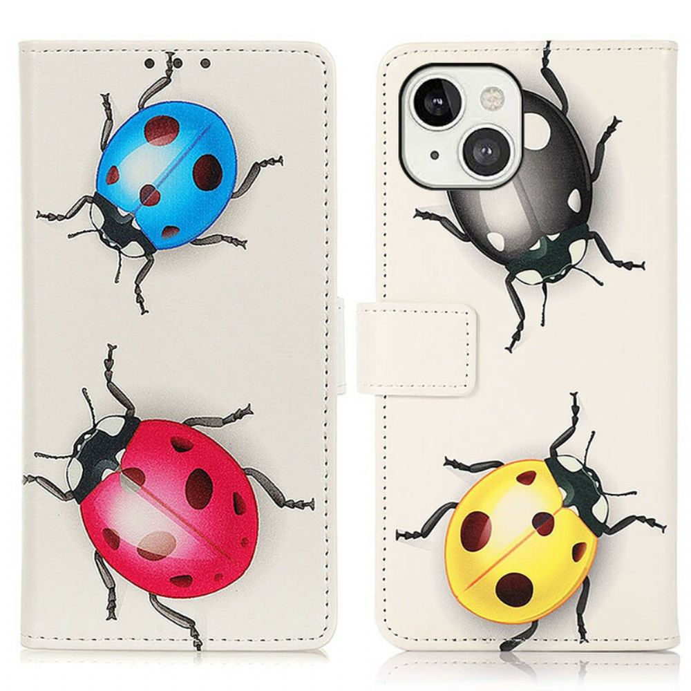 Leren Hoesje voor iPhone 13 Lieveheersbeestjes