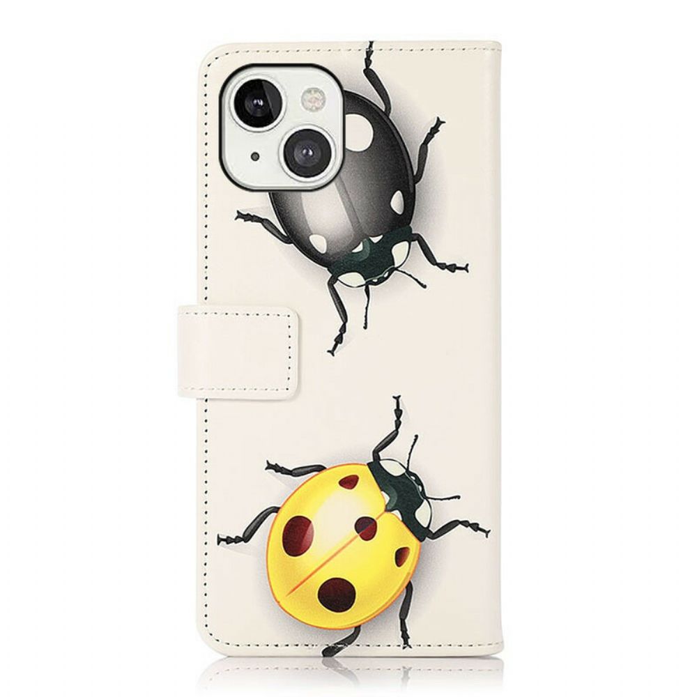 Leren Hoesje voor iPhone 13 Lieveheersbeestjes