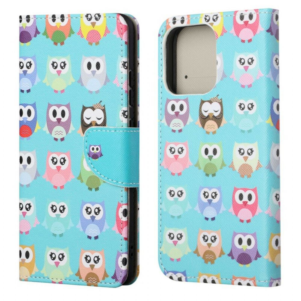 Leren Hoesje voor iPhone 13 Meerdere Uilen