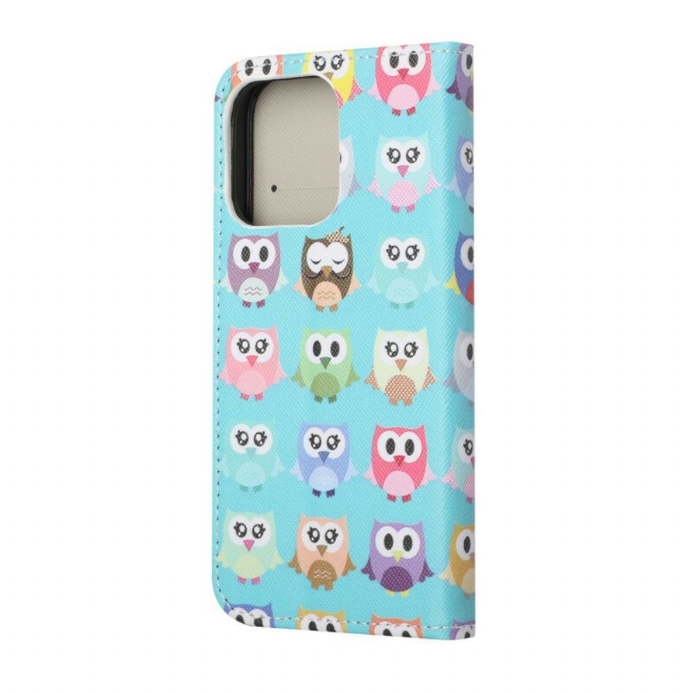 Leren Hoesje voor iPhone 13 Meerdere Uilen