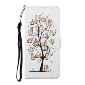 Leren Hoesje voor iPhone 13 Met Ketting Funky Katten Met Riem