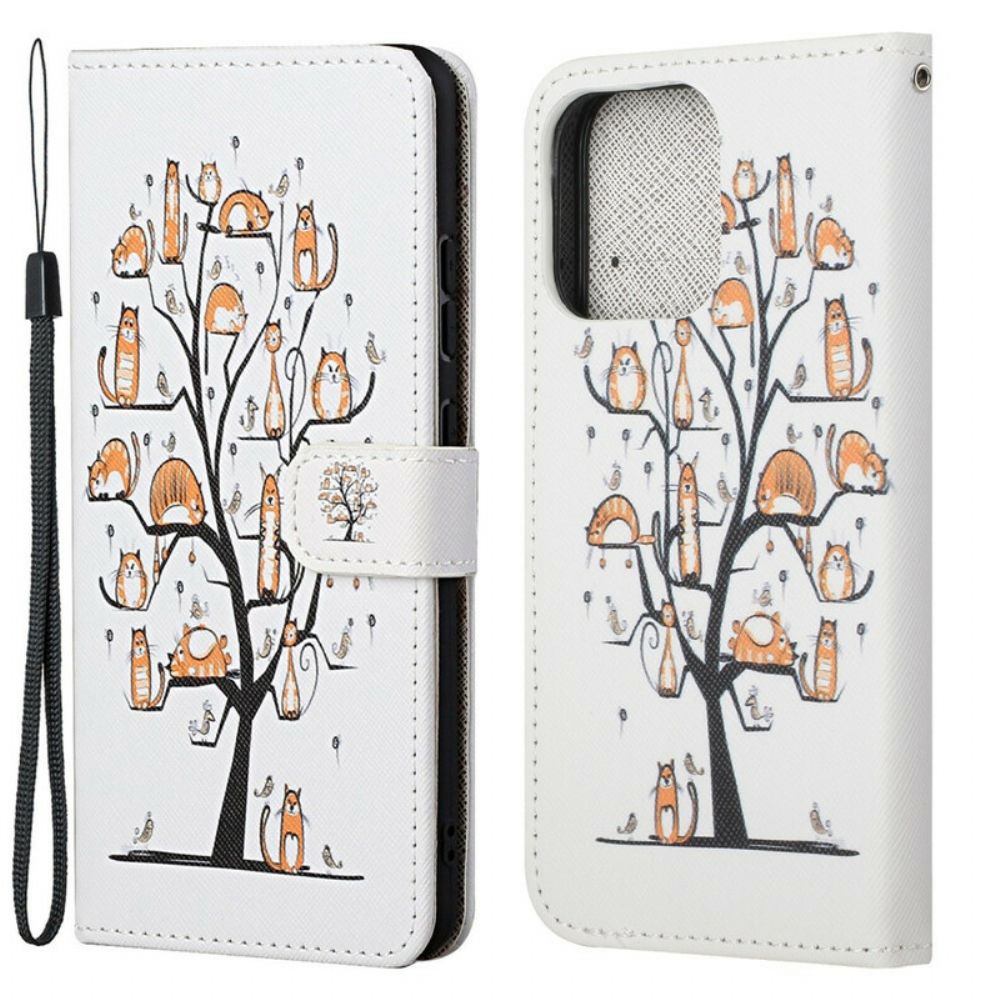 Leren Hoesje voor iPhone 13 Met Ketting Funky Katten Met Riem