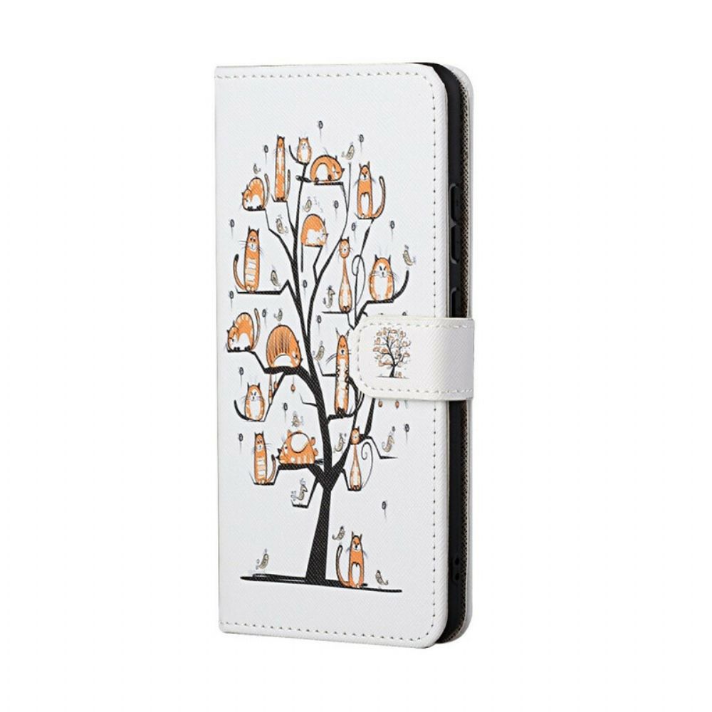 Leren Hoesje voor iPhone 13 Met Ketting Funky Katten Met Riem