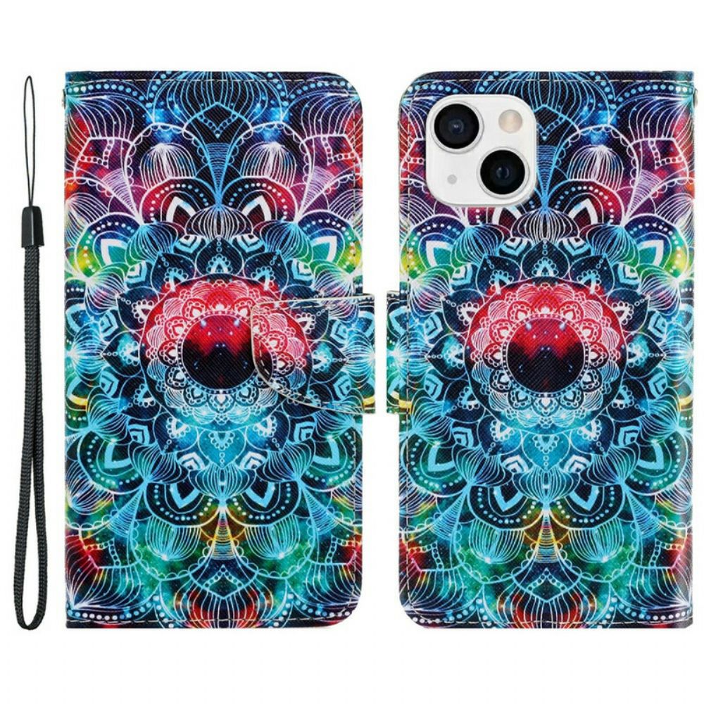 Leren Hoesje voor iPhone 13 Met Ketting Knipperende Mandala Met Bandjes