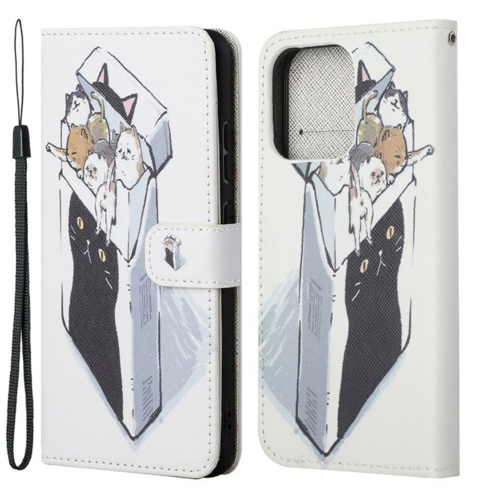 Leren Hoesje voor iPhone 13 Met Ketting Thong Kat Levering