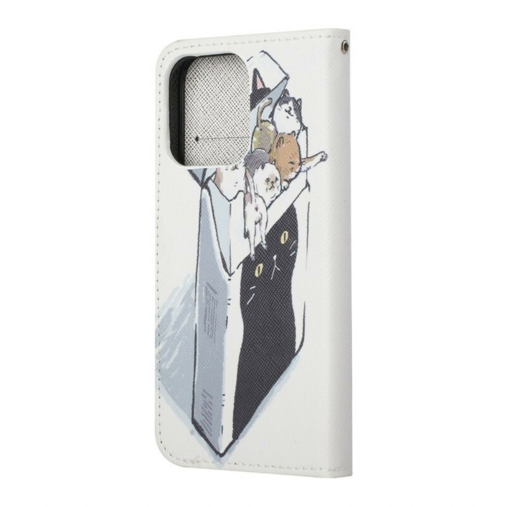 Leren Hoesje voor iPhone 13 Met Ketting Thong Kat Levering