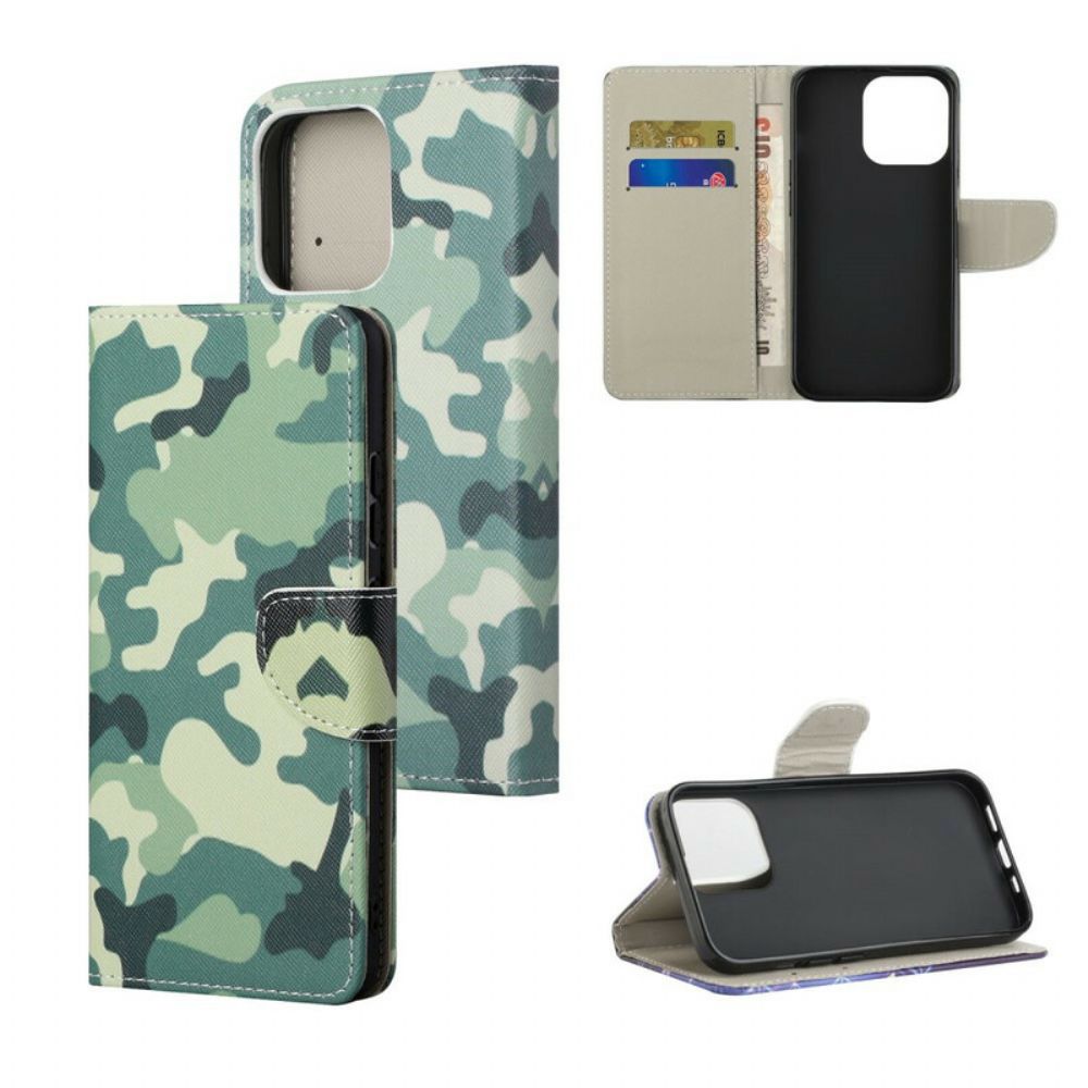 Leren Hoesje voor iPhone 13 Militaire Camouflage