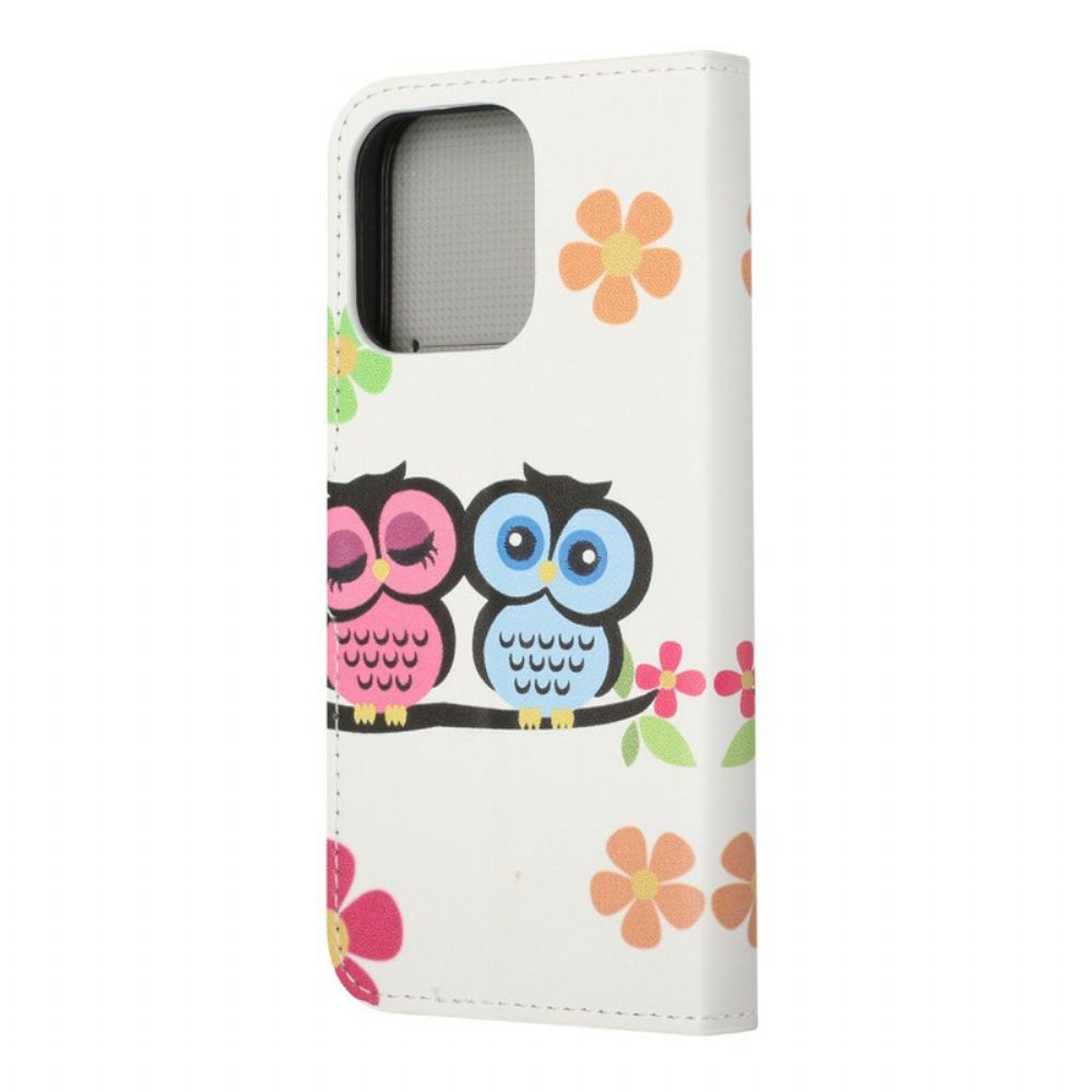 Leren Hoesje voor iPhone 13 Paar Uilen