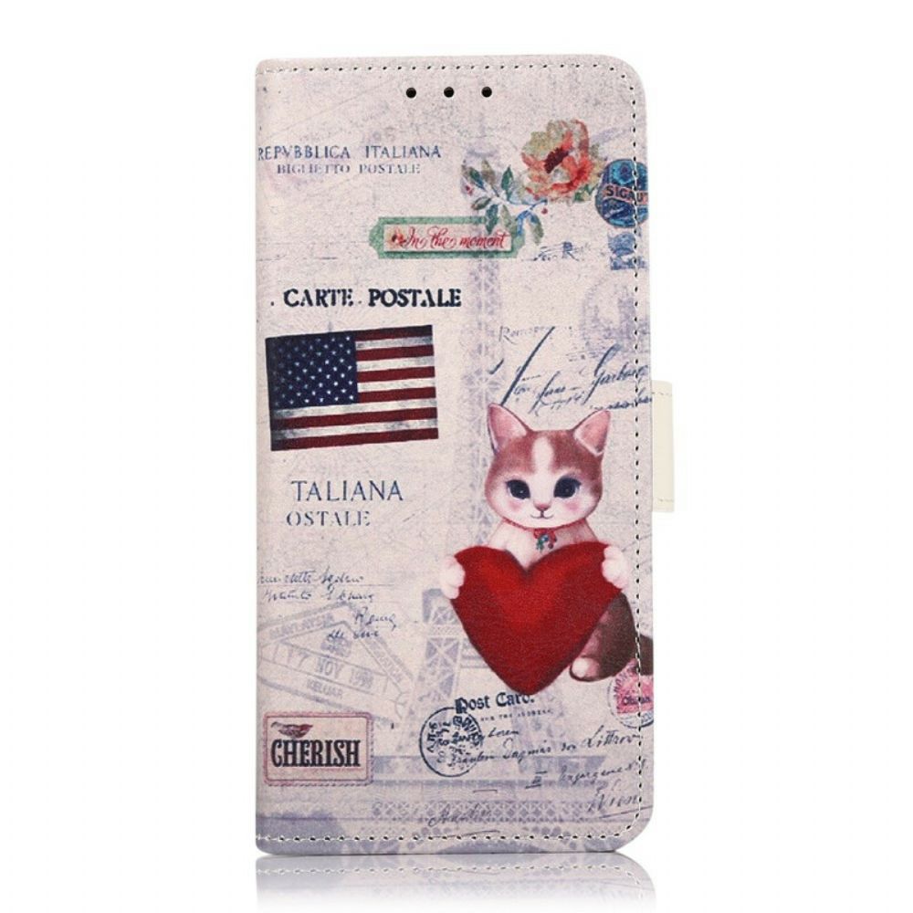 Leren Hoesje voor iPhone 13 Reizende Kat