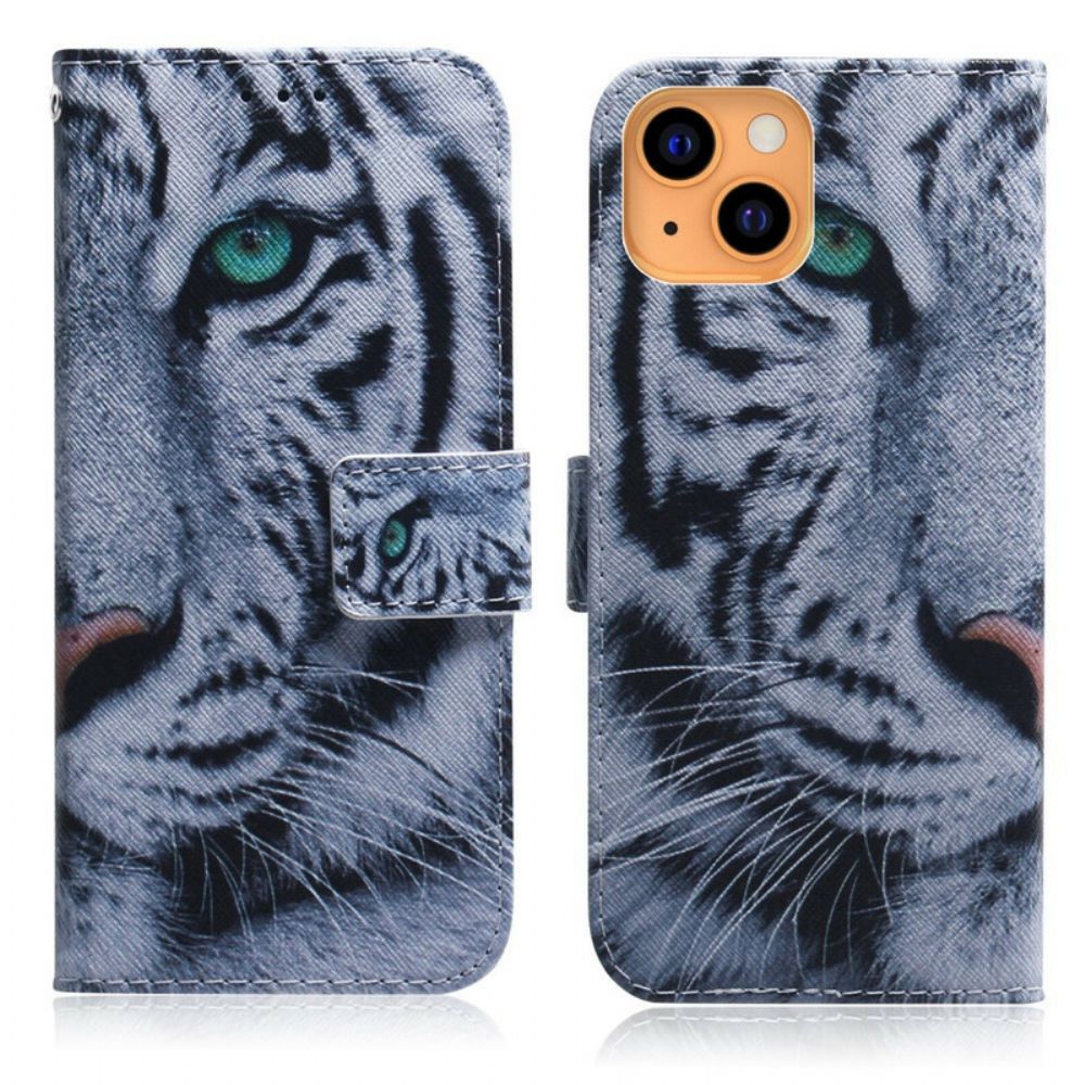 Leren Hoesje voor iPhone 13 Tijgergezicht