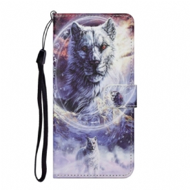 Leren Hoesje voor iPhone 13 Wolf In De Winter Met Koord