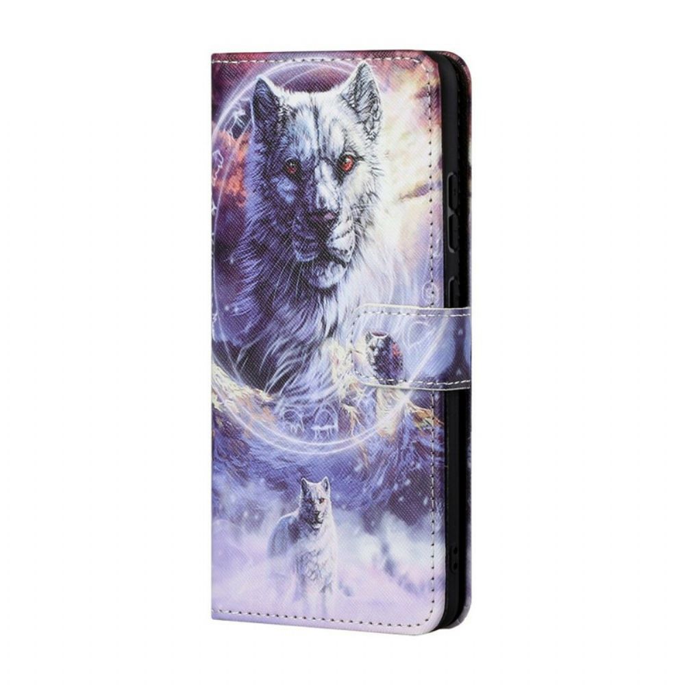 Leren Hoesje voor iPhone 13 Wolf In De Winter Met Koord