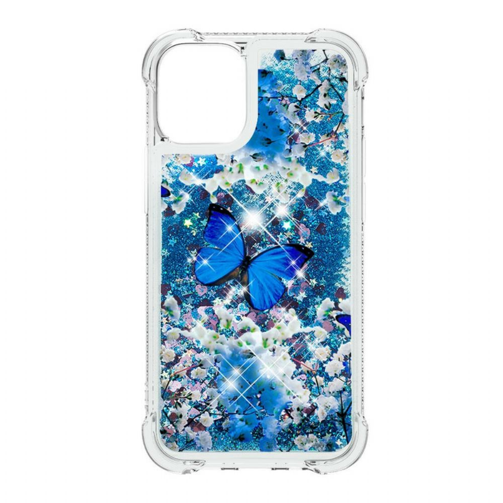 Telefoonhoesje voor iPhone 13 Blauwe Glittervlinders