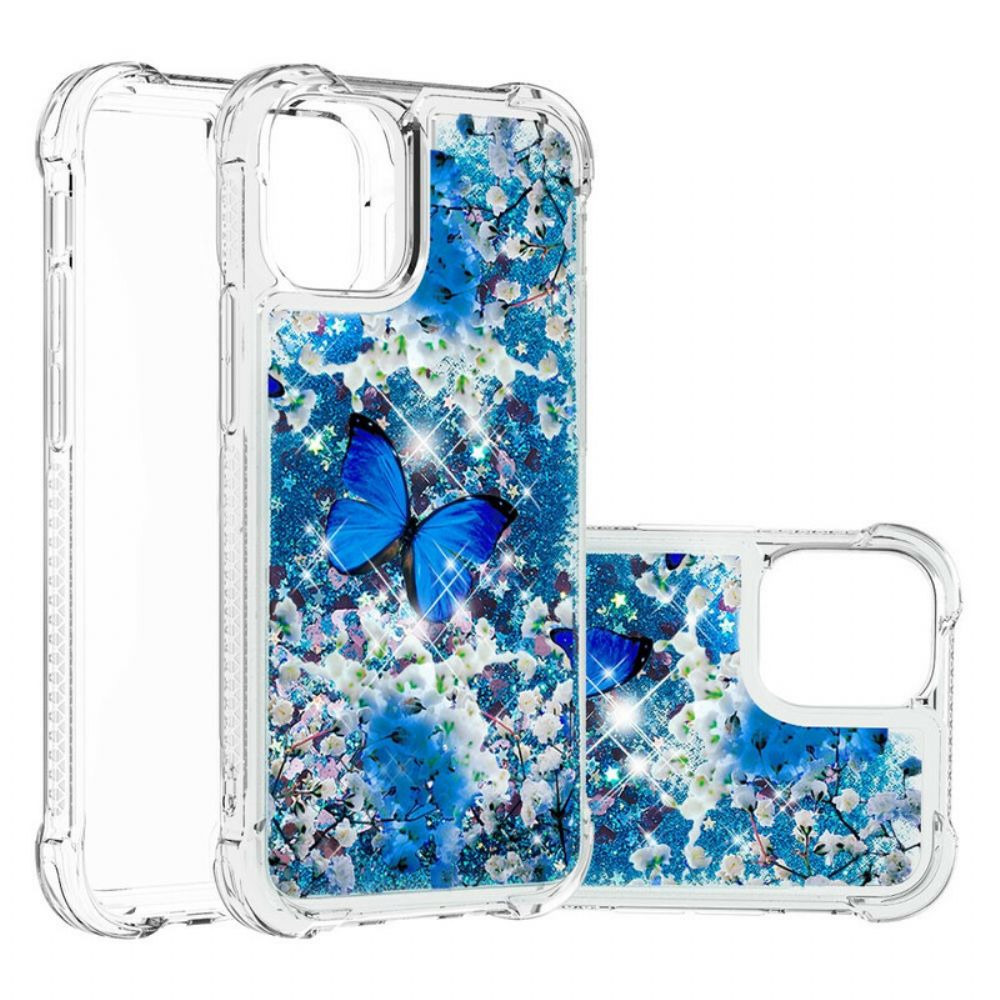 Telefoonhoesje voor iPhone 13 Blauwe Glittervlinders