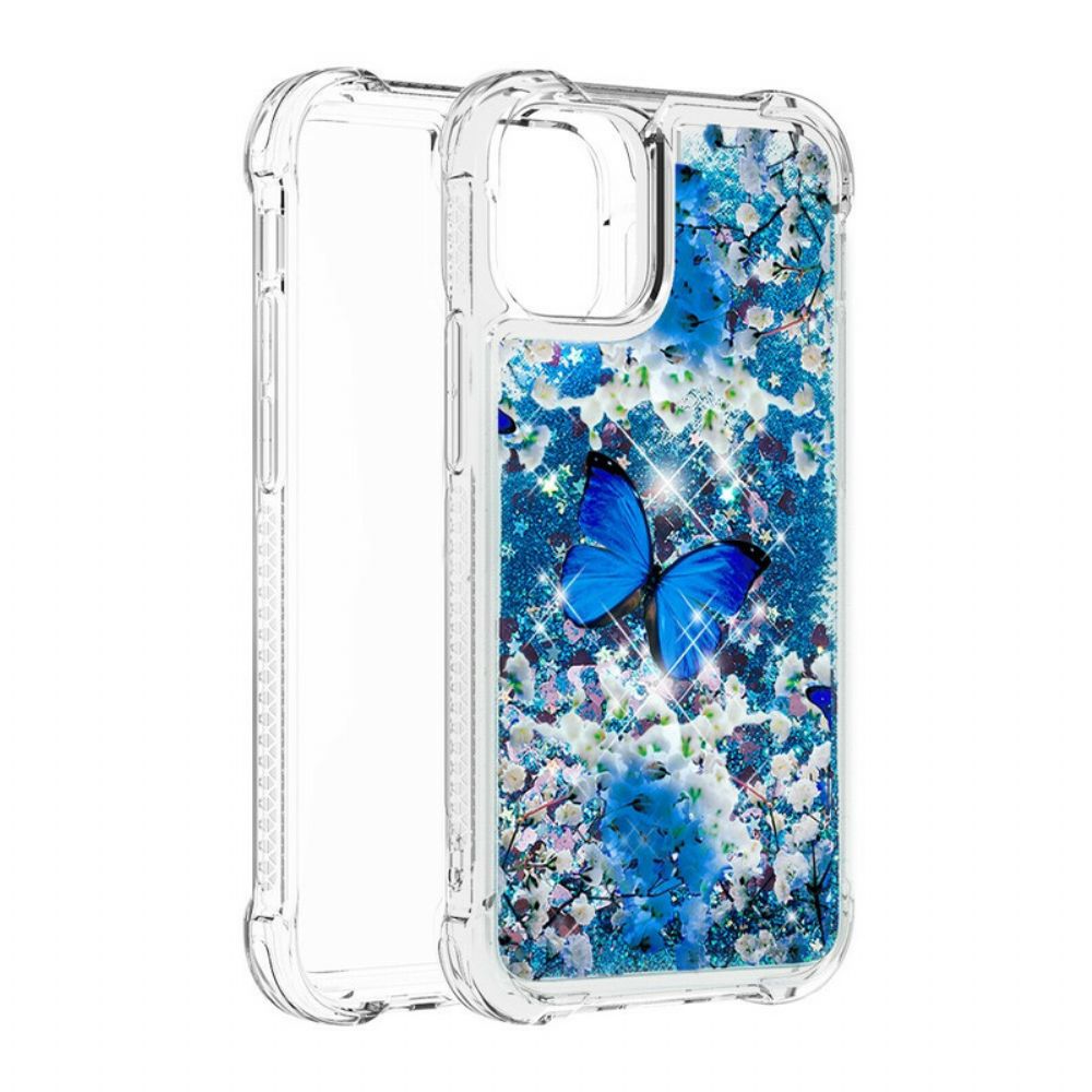 Telefoonhoesje voor iPhone 13 Blauwe Glittervlinders