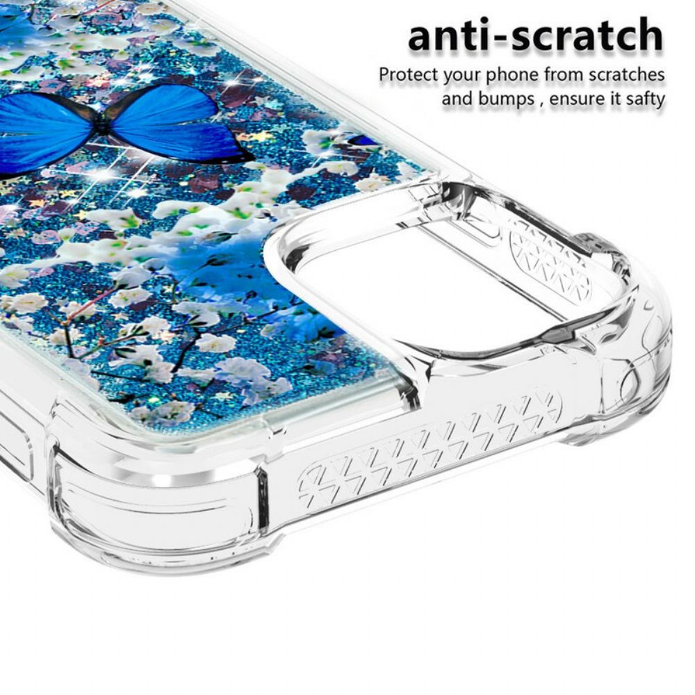 Telefoonhoesje voor iPhone 13 Blauwe Glittervlinders