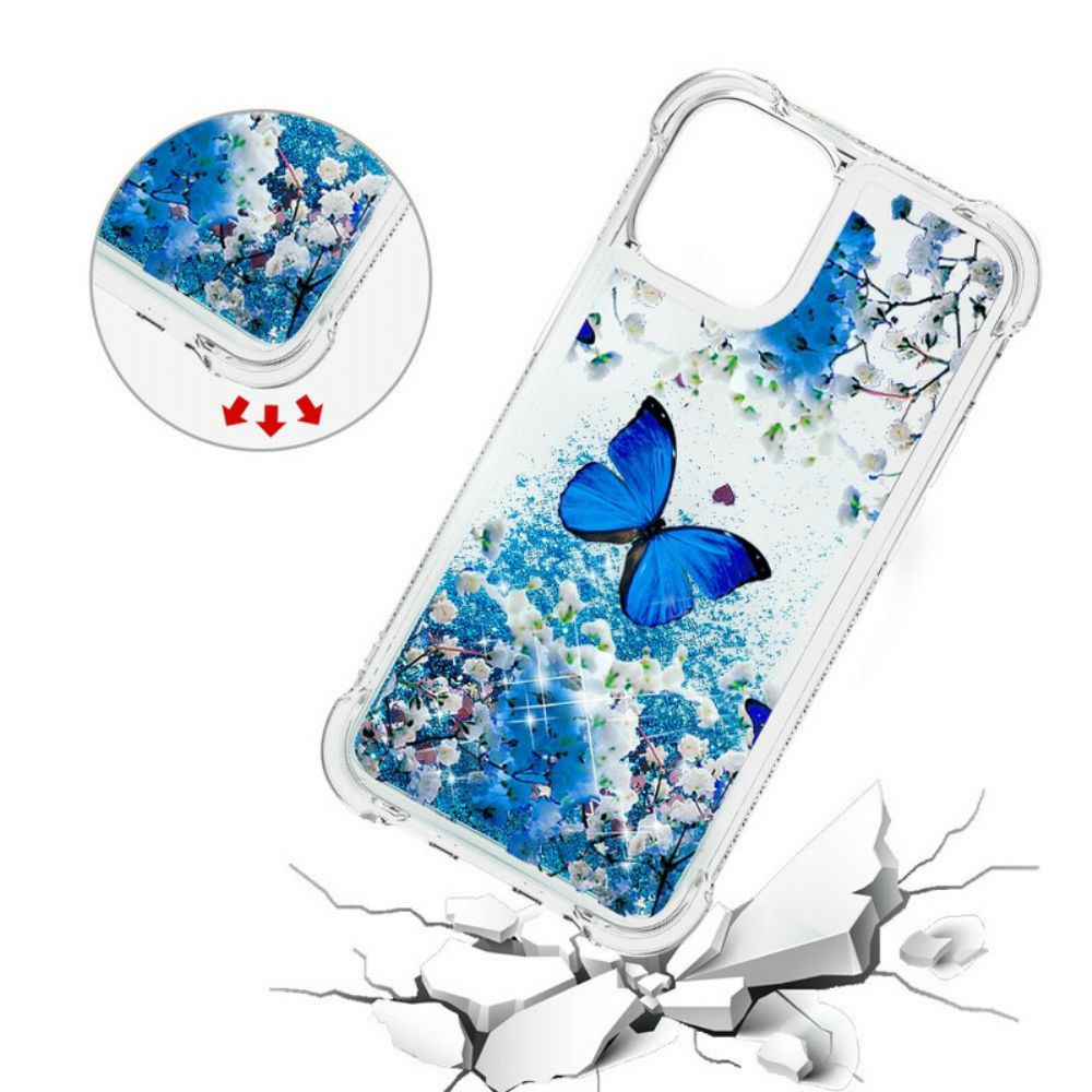 Telefoonhoesje voor iPhone 13 Blauwe Glittervlinders