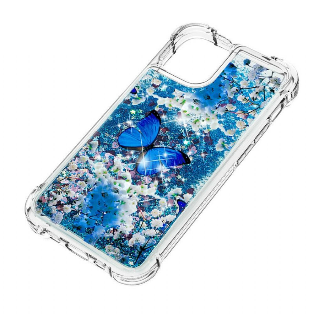 Telefoonhoesje voor iPhone 13 Blauwe Glittervlinders