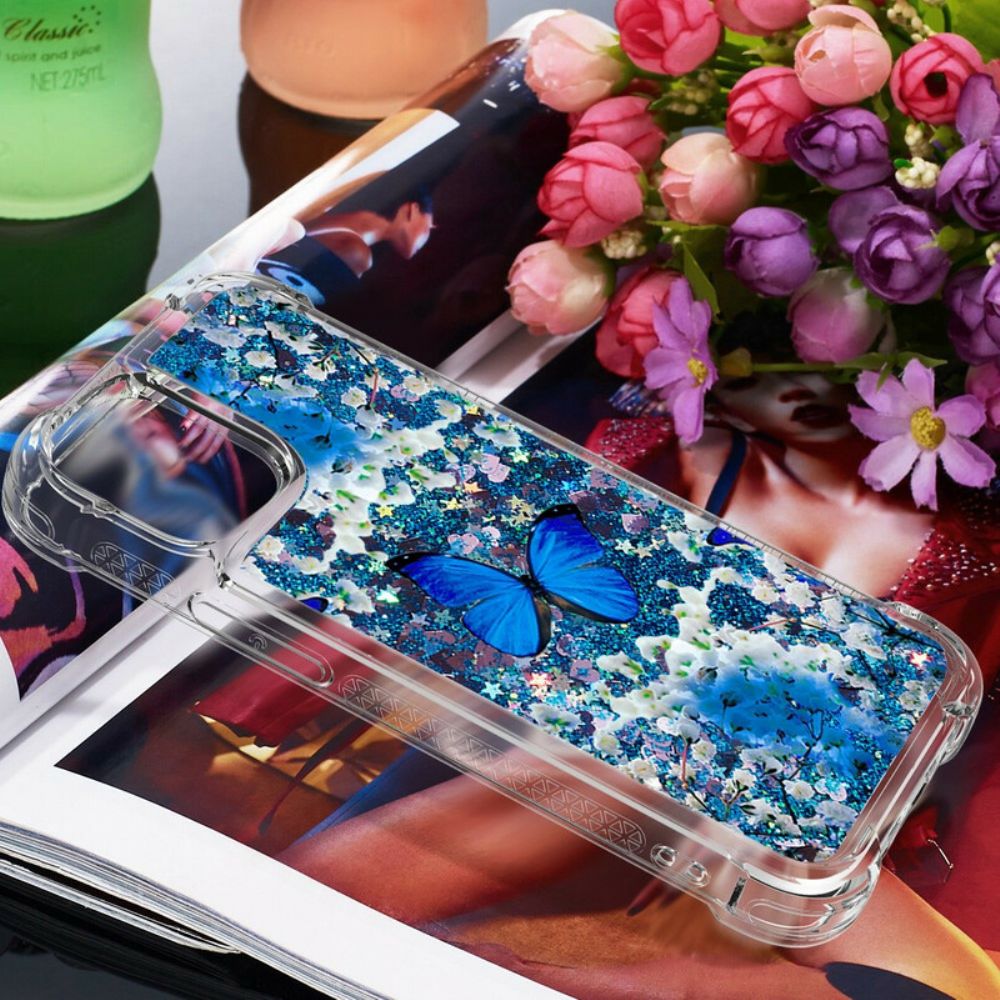 Telefoonhoesje voor iPhone 13 Blauwe Glittervlinders